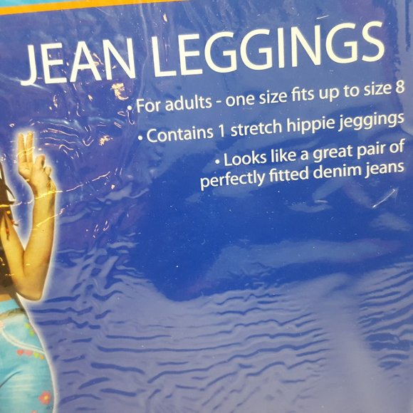 Hippie Stretch Jean Leggings Peace Love Groovy Adult One Size Up to 8 - Picture 4 of 5